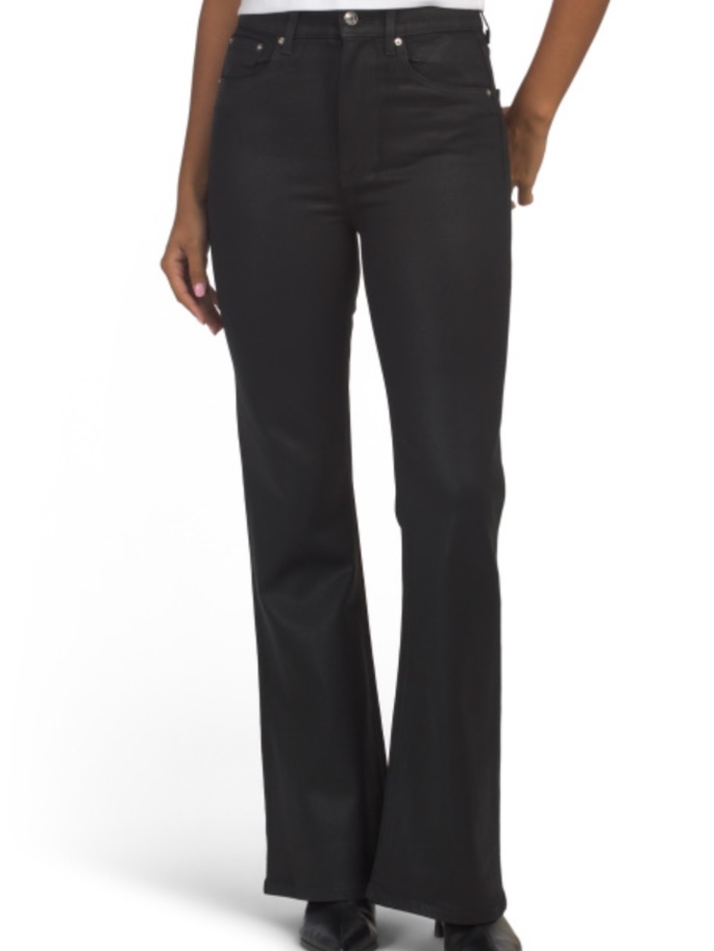 LE JEAN Flare Leg Coated Jeans